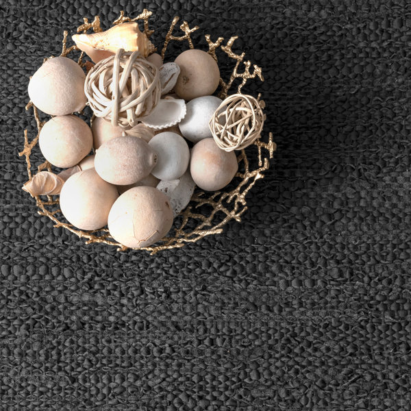 Union Rustic Keating Braided Leather Jute Kelli Area Rug in Black